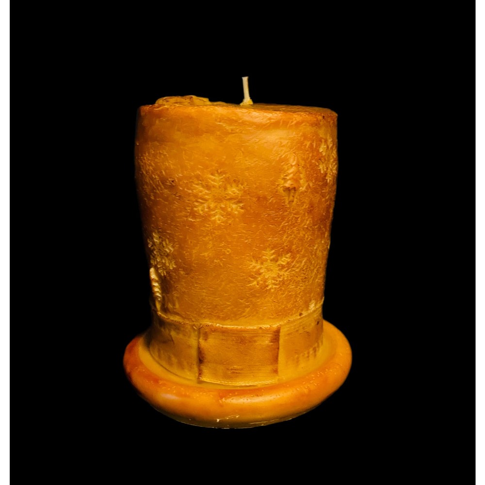 LARGE Primitive Snowman Hat Christmas Candle w/ Snowflakes & Star on top